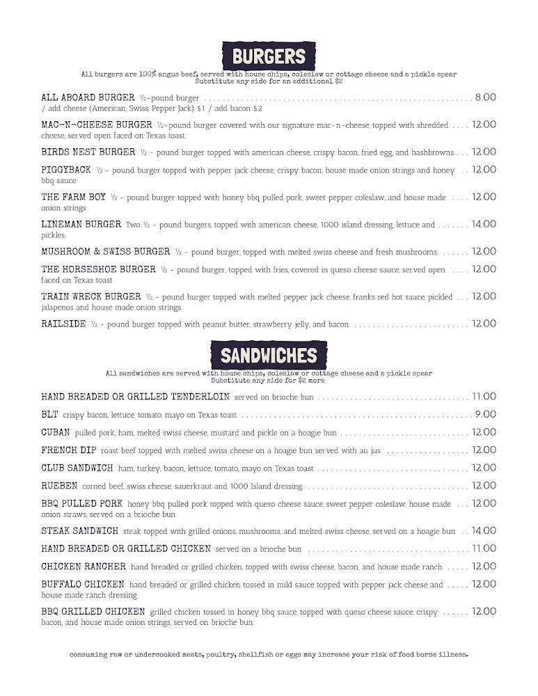 The RailYard Restaurant & Bar Menu image 1